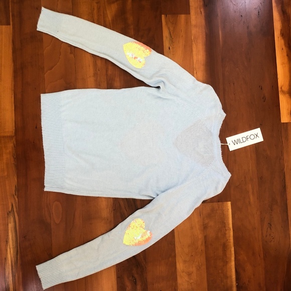 Wildfox cashmere light blue sequined heart sweater - Picture 3 of 5